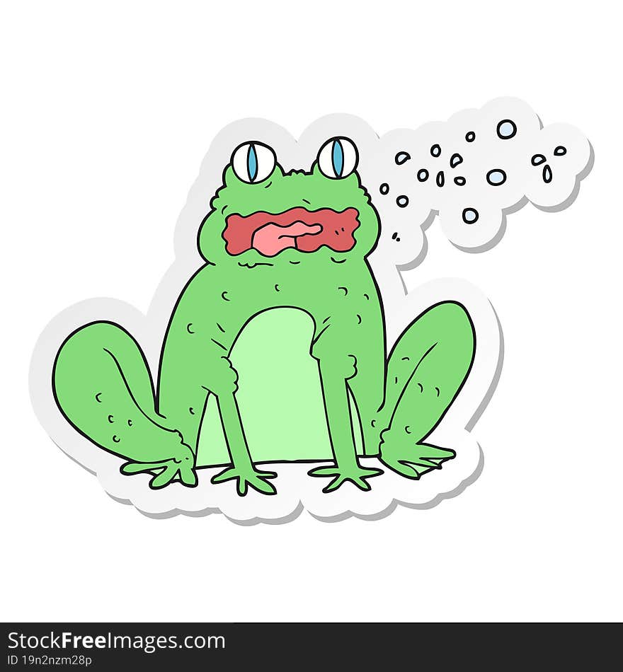 sticker of a cartoon burping frog