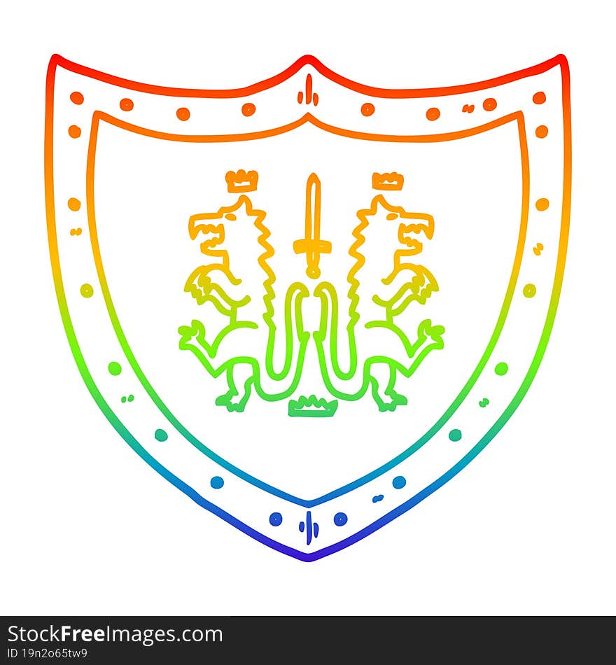 rainbow gradient line drawing cartoon heraldic shield