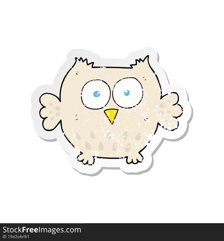 retro distressed sticker of a cartoon happy owl