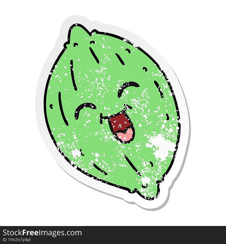 distressed sticker cartoon of a happy lemon