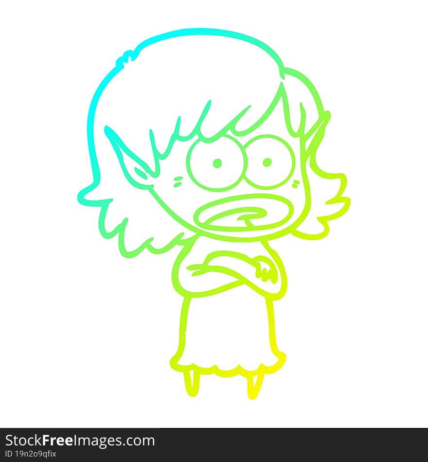 cold gradient line drawing cartoon shocked elf girl