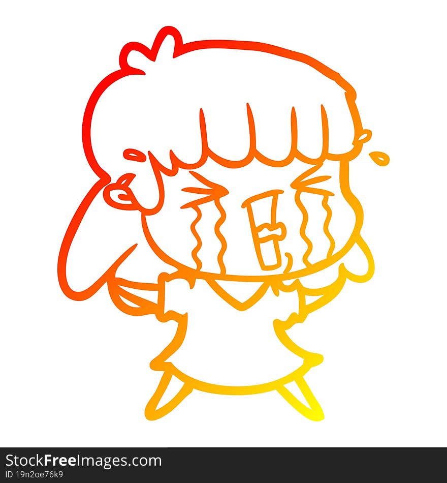 warm gradient line drawing of a cartoon woman crying