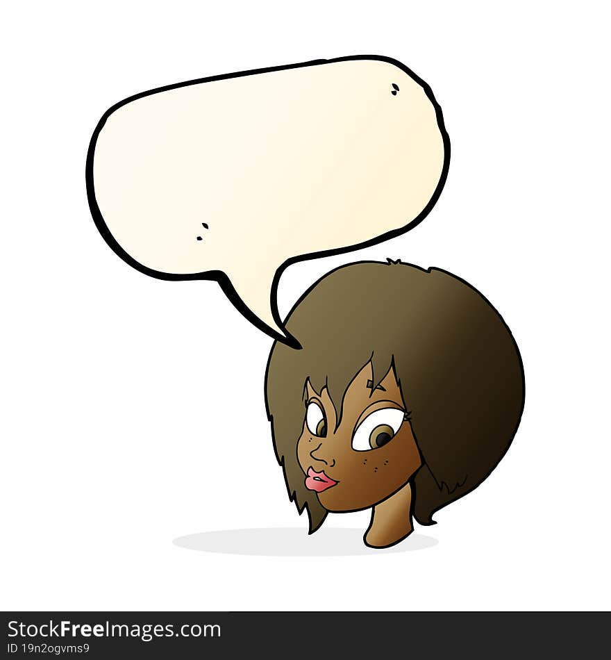 Cartoon Pretty Female Face Pouting With Speech Bubble