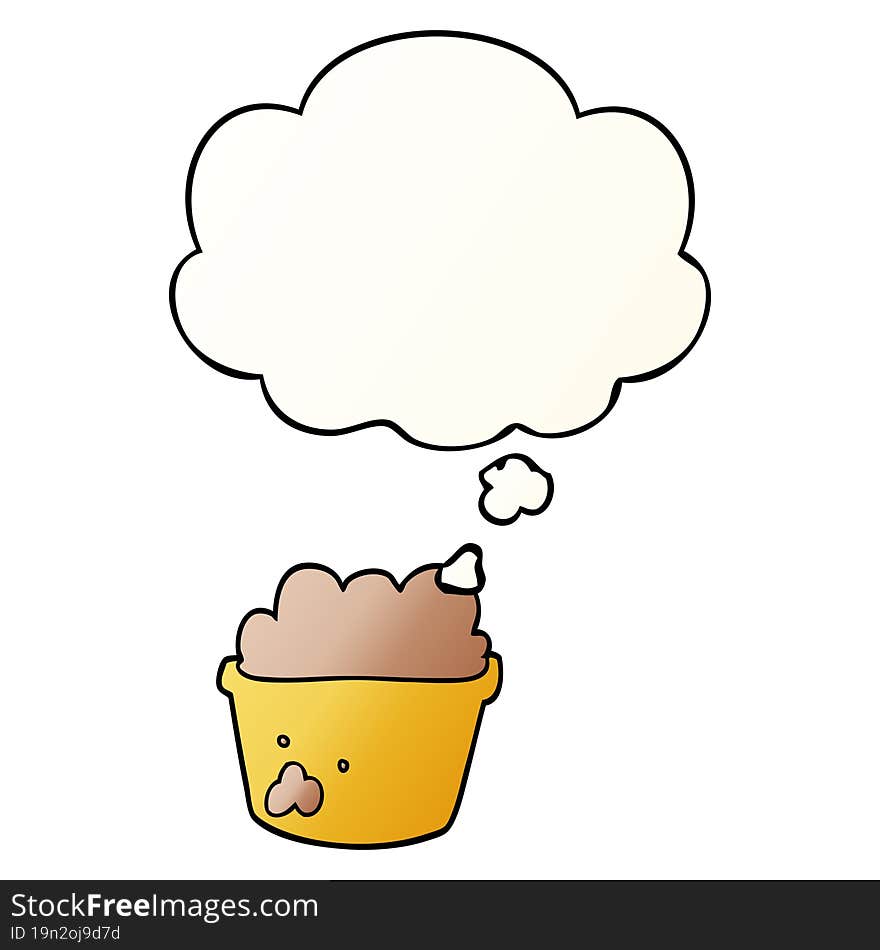 cartoon plant pot of earth with thought bubble in smooth gradient style