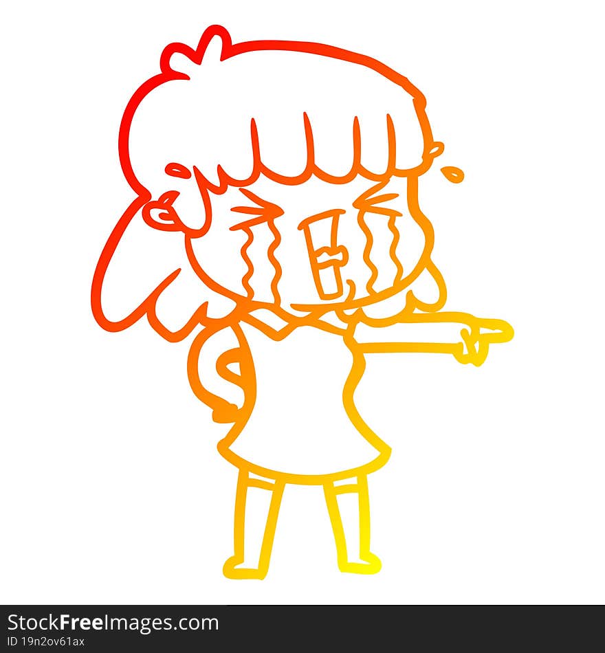 warm gradient line drawing of a cartoon woman crying