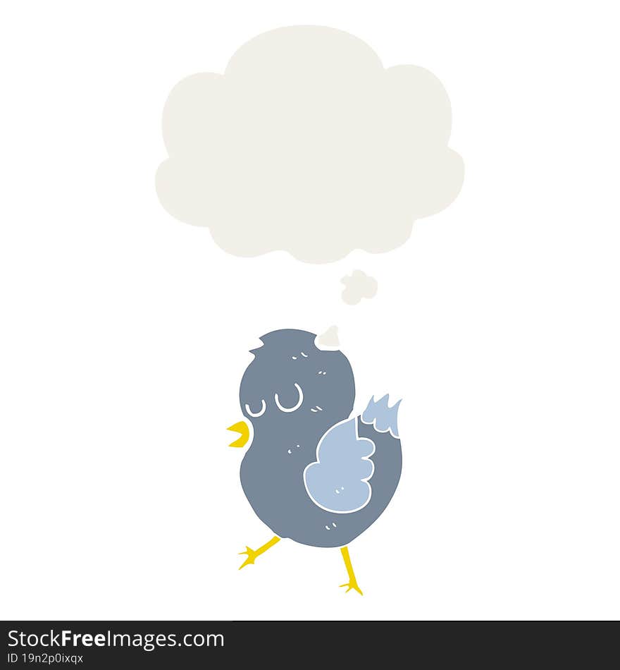 cartoon bird with thought bubble in retro style