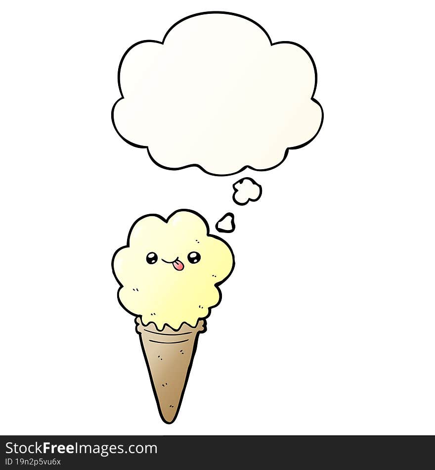 cartoon ice cream and thought bubble in smooth gradient style