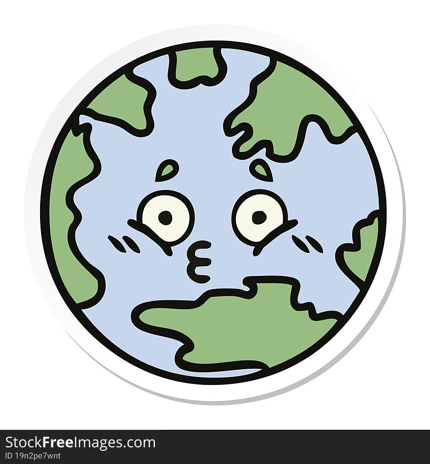 Sticker Of A Cute Cartoon Planet Earth