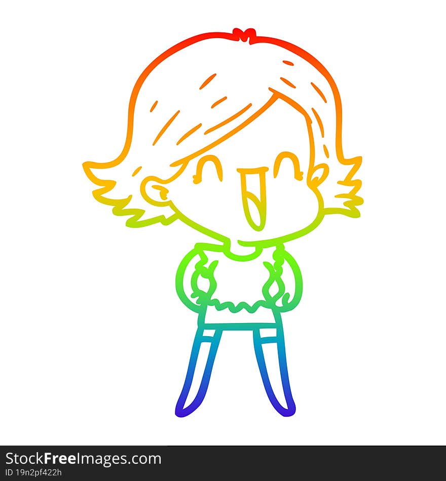 rainbow gradient line drawing of a cartoon happy woman