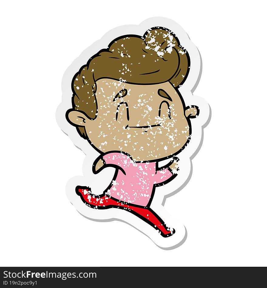 Distressed Sticker Of A Running Cartoon Man