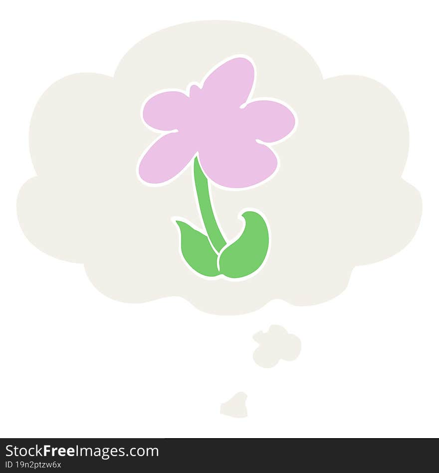 cute cartoon flower with thought bubble in retro style