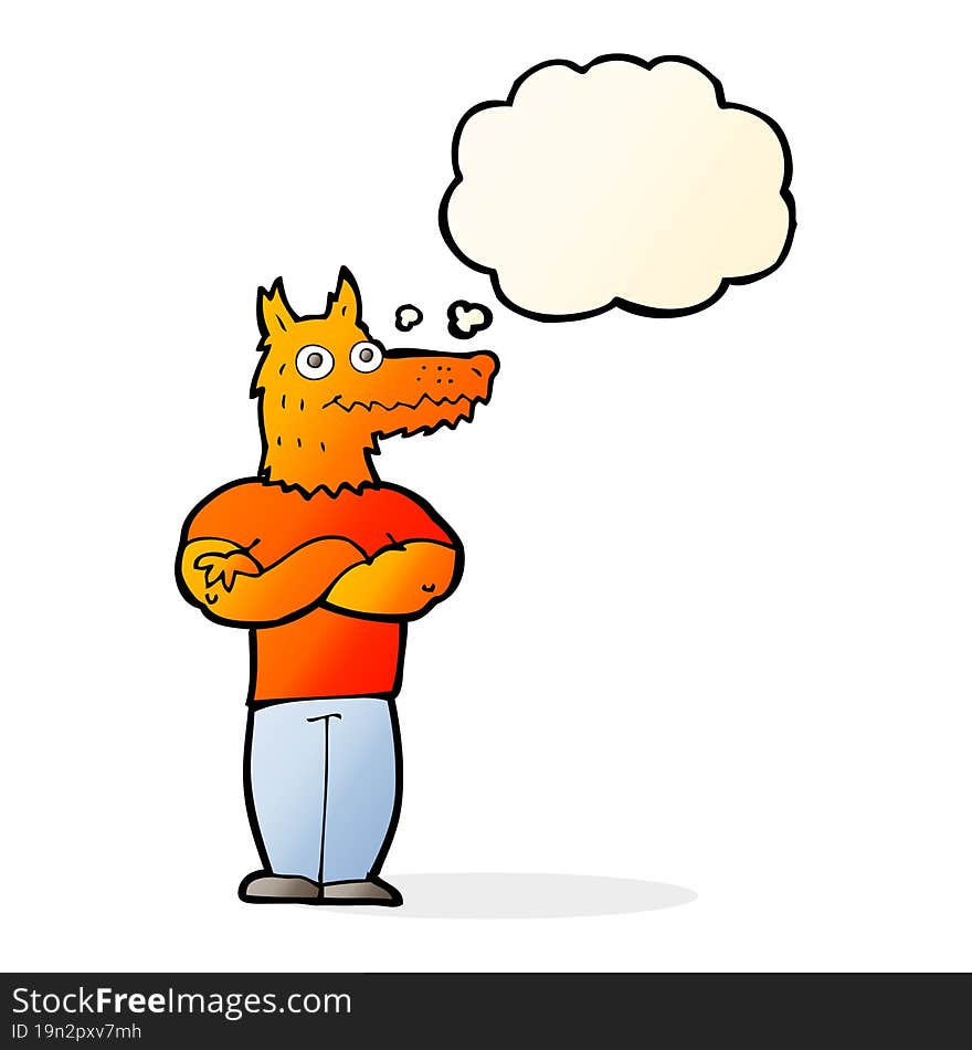 cartoon fox man with thought bubble