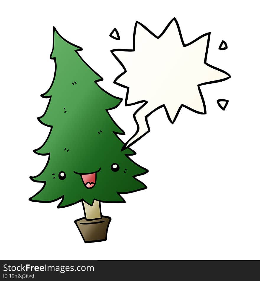 cute cartoon christmas tree with speech bubble in smooth gradient style