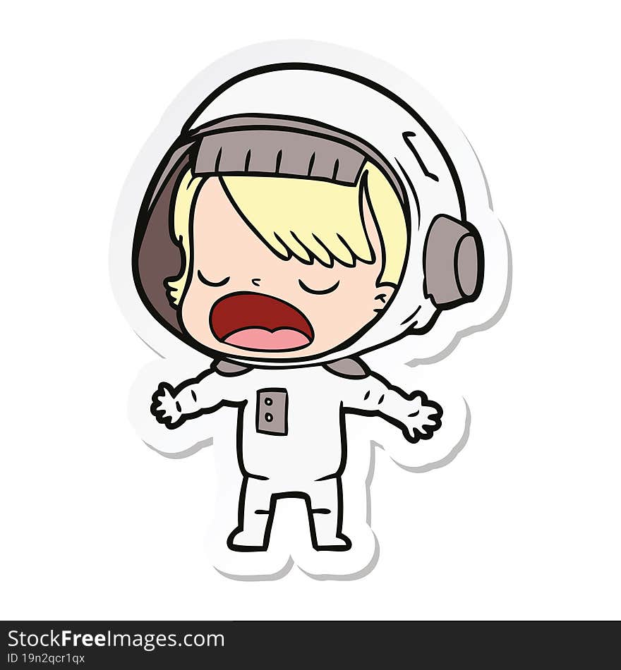 sticker of a cartoon talking astronaut