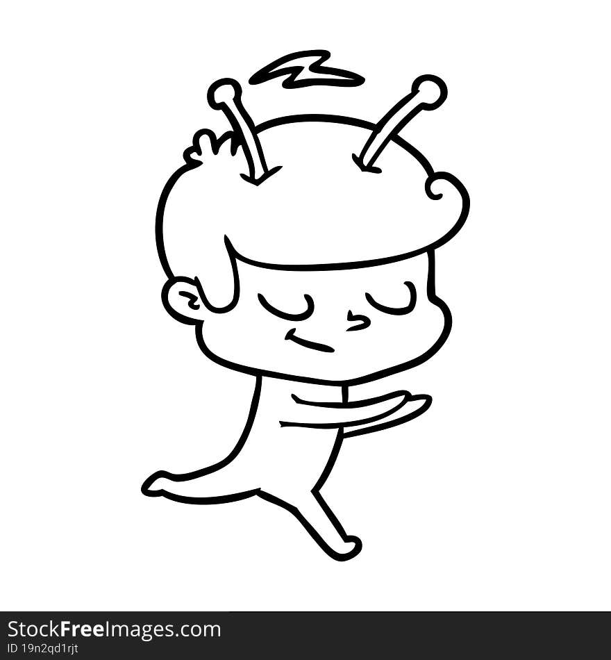 friendly cartoon spaceman running. friendly cartoon spaceman running