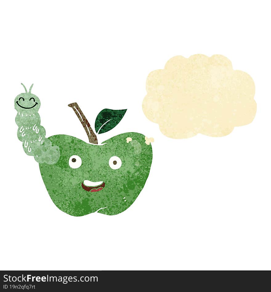 Cartoon Apple With Bug With Thought Bubble