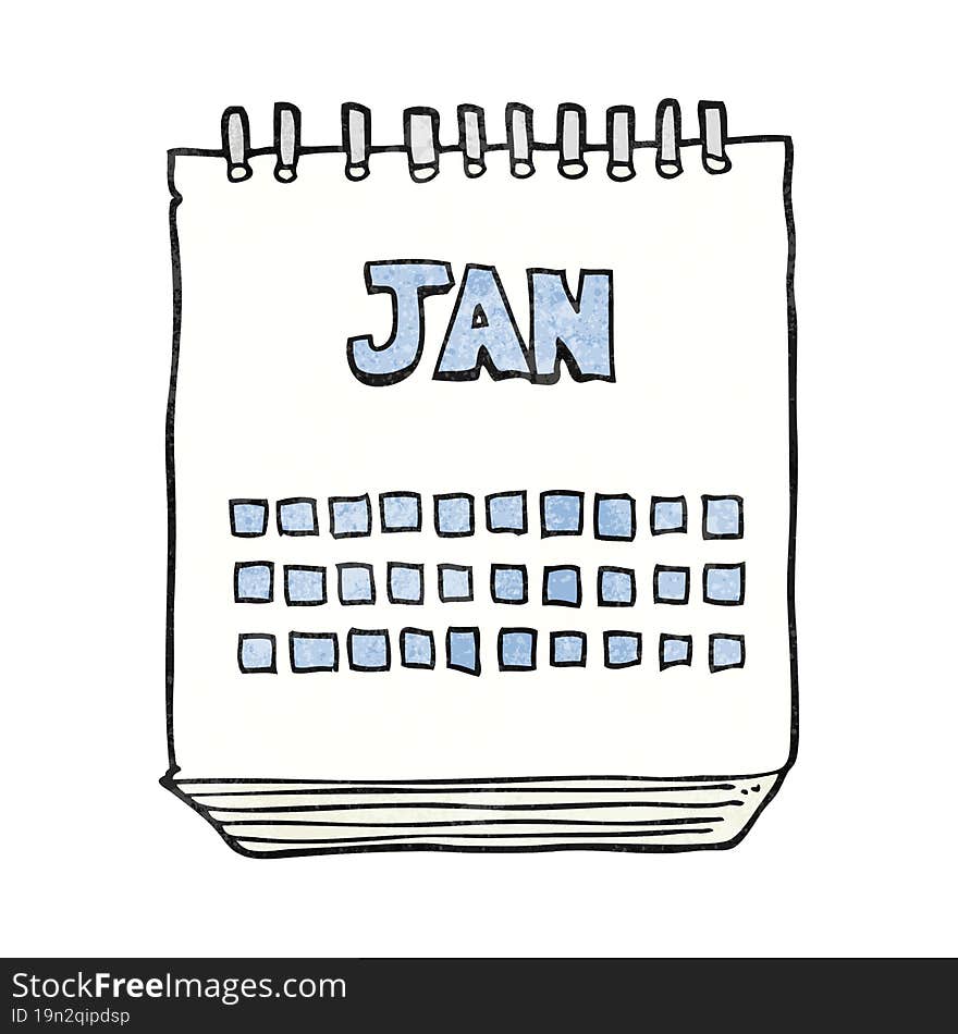 freehand textured cartoon calendar showing month of january