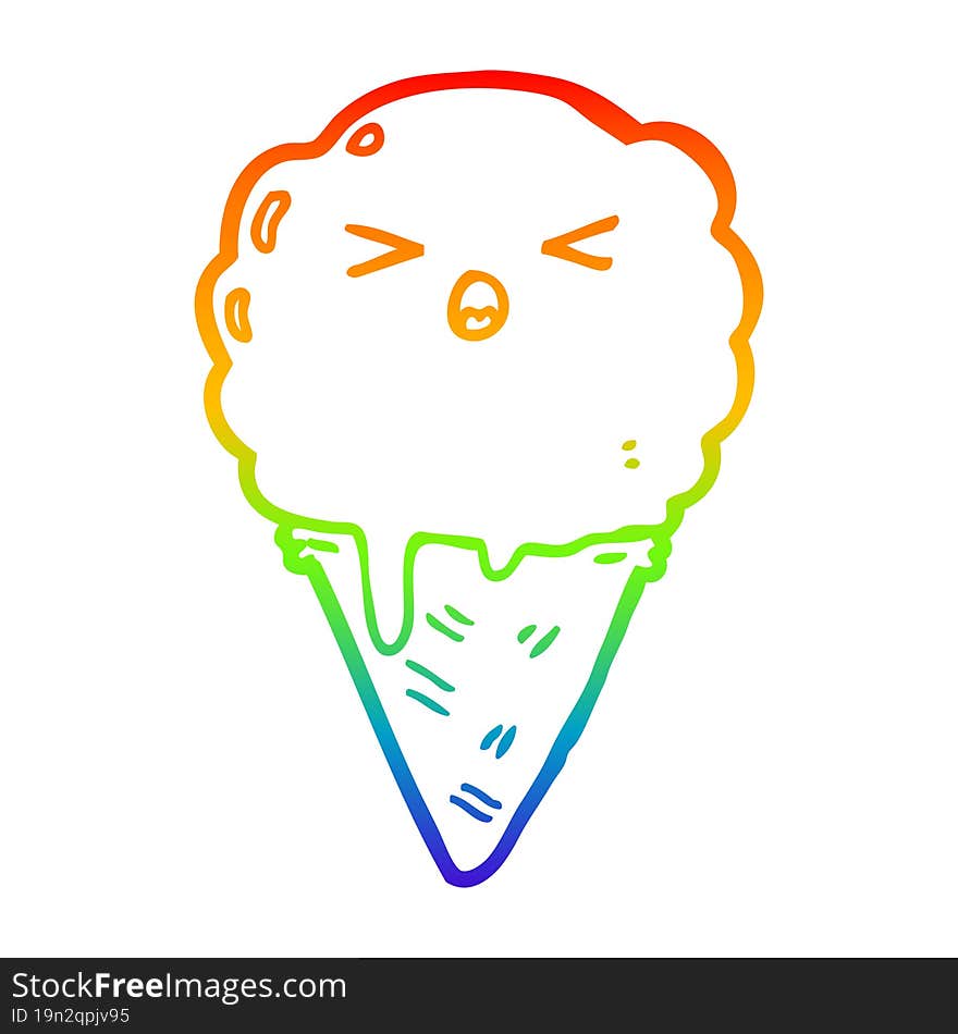 rainbow gradient line drawing cartoon ice cream