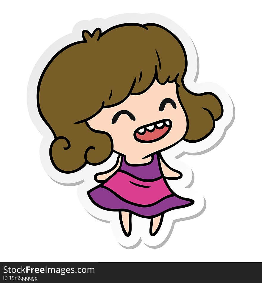 freehand drawn sticker cartoon of cute kawaii girl