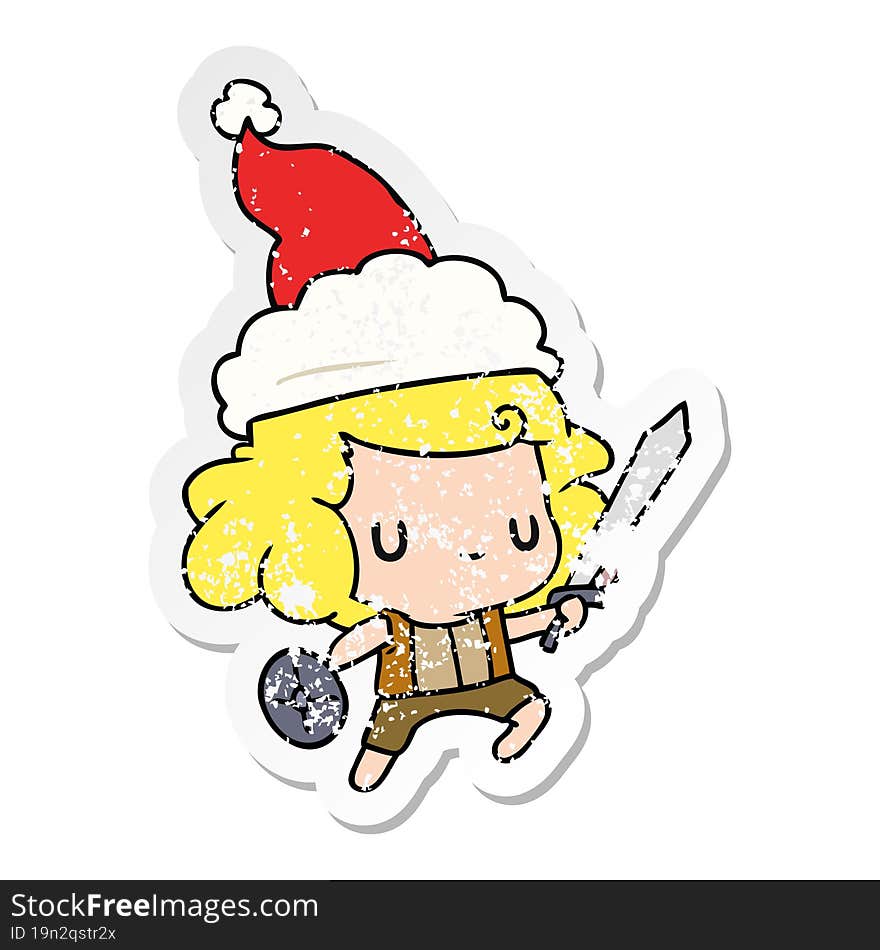 hand drawn christmas distressed sticker cartoon of kawaii boy