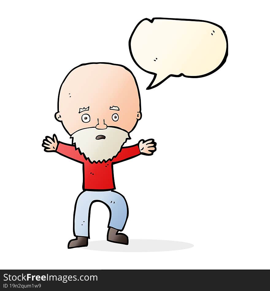 cartoon panicking old man with speech bubble