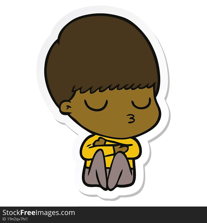 sticker of a cartoon calm boy