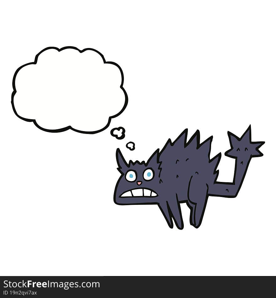 Cartoon Frightened Black Cat With Thought Bubble