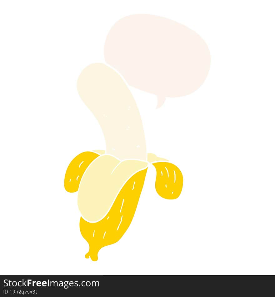 cartoon banana and speech bubble in retro style