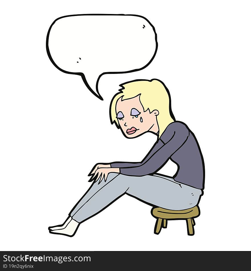 cartoon crying woman with speech bubble