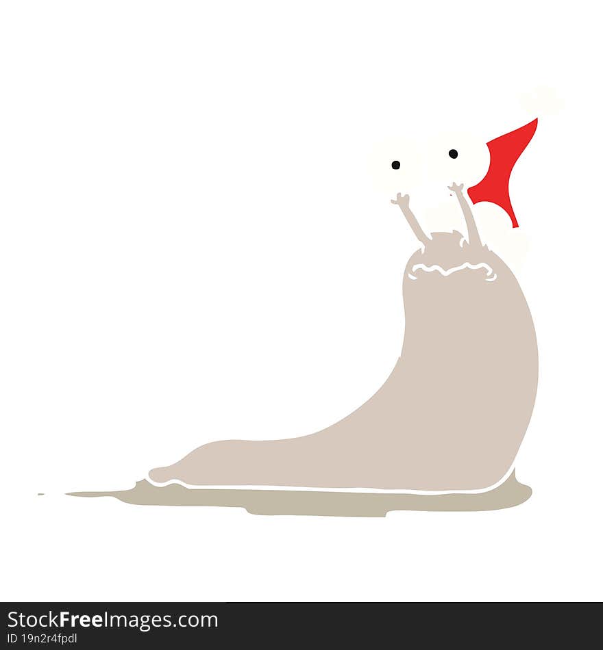 flat color illustration of a slug wearing santa hat