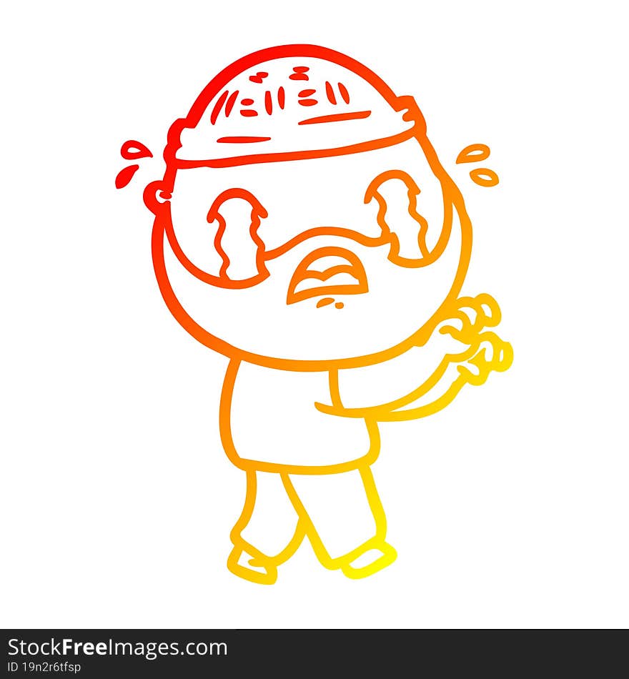 warm gradient line drawing cartoon bearded man crying