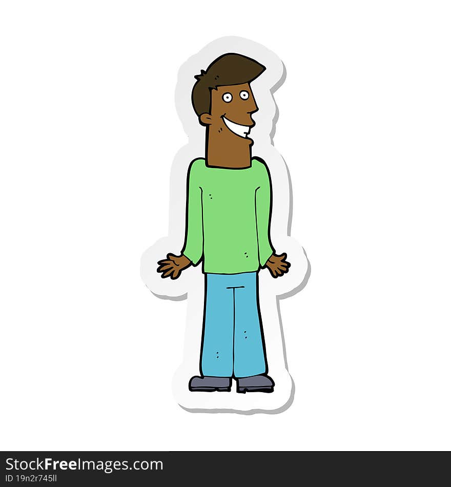 sticker of a cartoon man shrugging shoulders