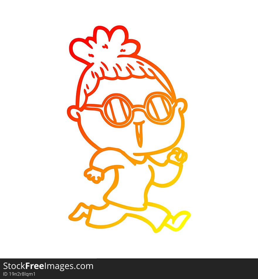 warm gradient line drawing cartoon running woman wearing spectacles