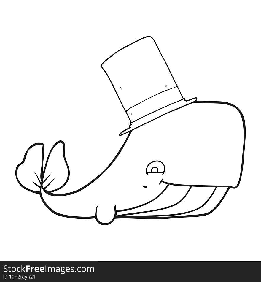 black and white cartoon whale in top hat