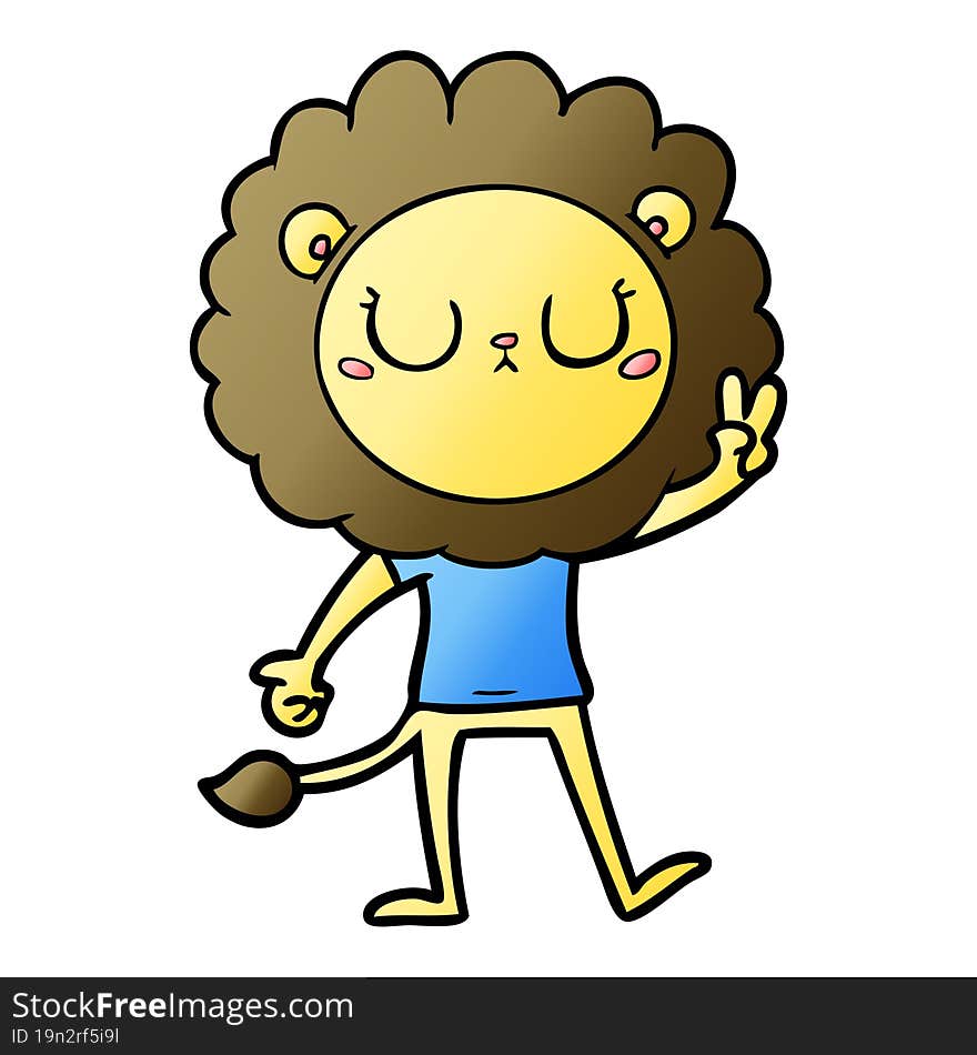 cartoon lion giving peac sign. cartoon lion giving peac sign