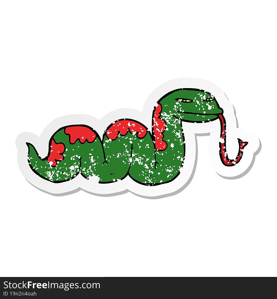 distressed sticker of a cartoon slithering snake