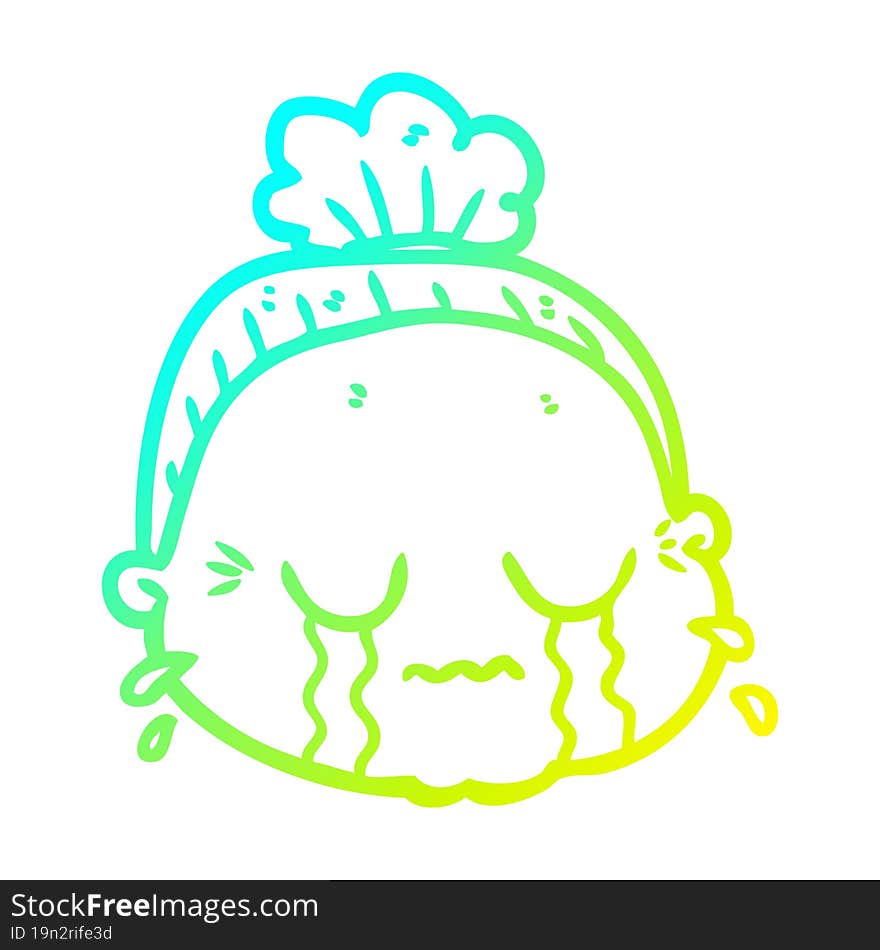 cold gradient line drawing cartoon old lady