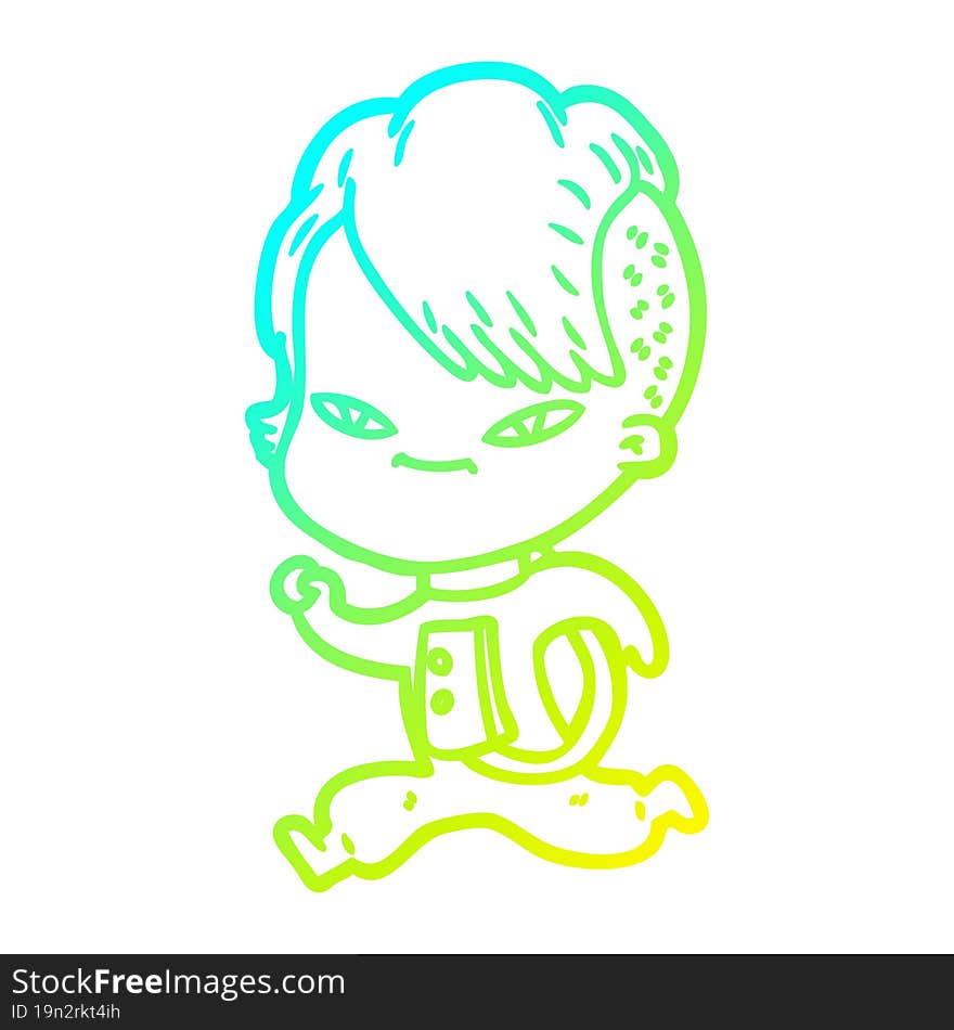 Cold Gradient Line Drawing Cute Cartoon Girl With Hipster Haircut