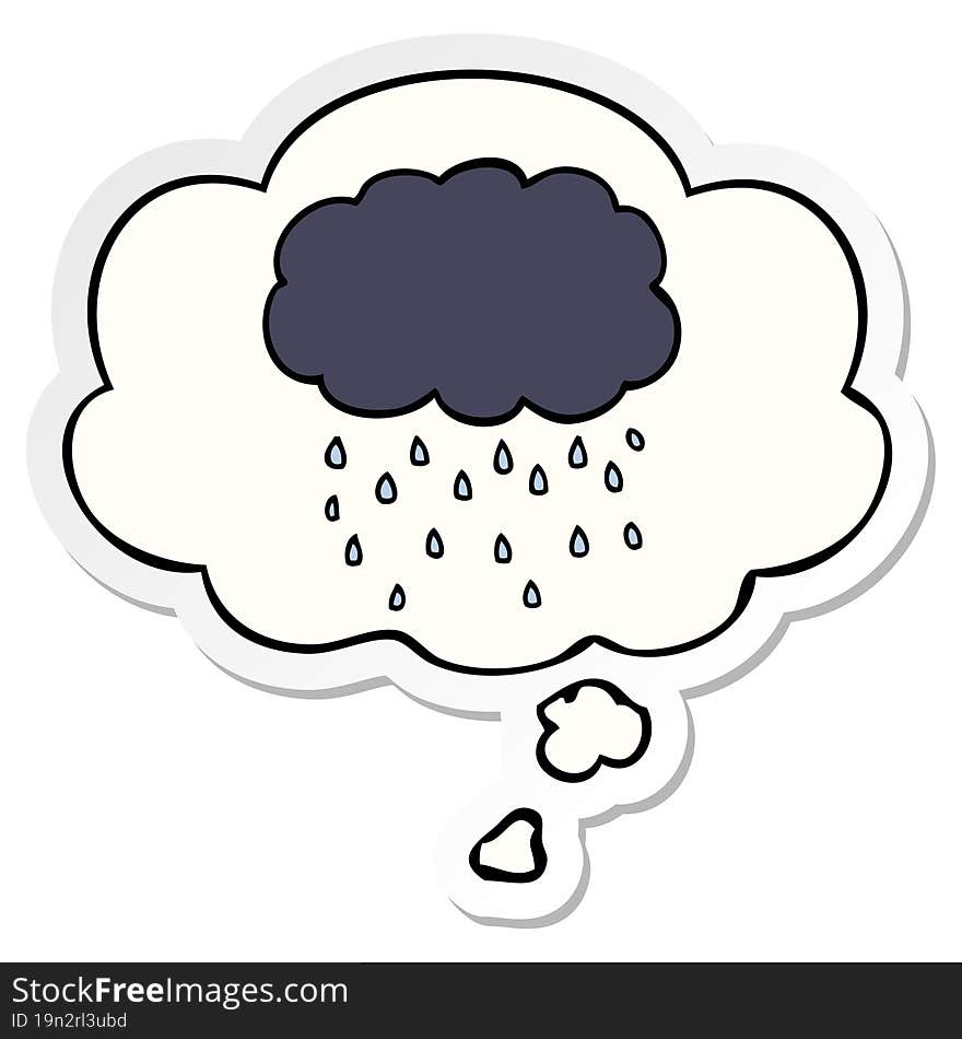 cartoon cloud raining and thought bubble as a printed sticker