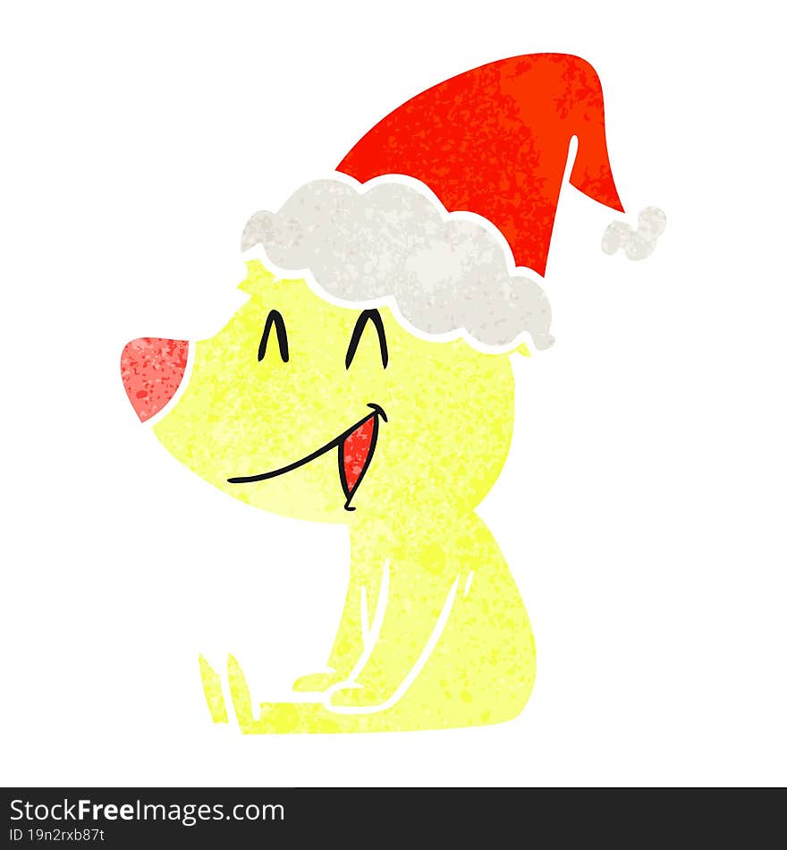 sitting bear hand drawn retro cartoon of a wearing santa hat. sitting bear hand drawn retro cartoon of a wearing santa hat