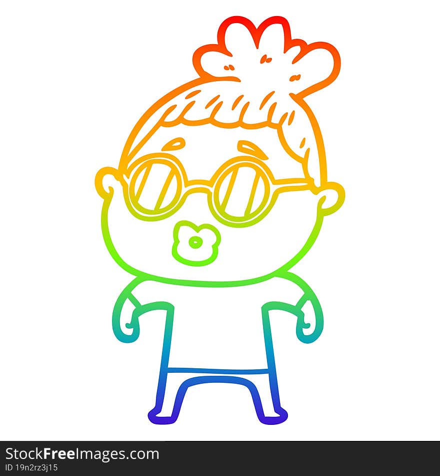 rainbow gradient line drawing of a cartoon woman wearing spectacles