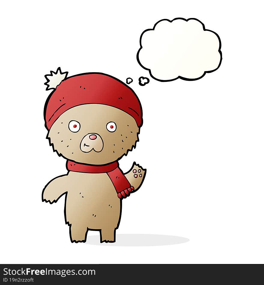 Cartoon Waving Teddy Bear With Thought Bubble