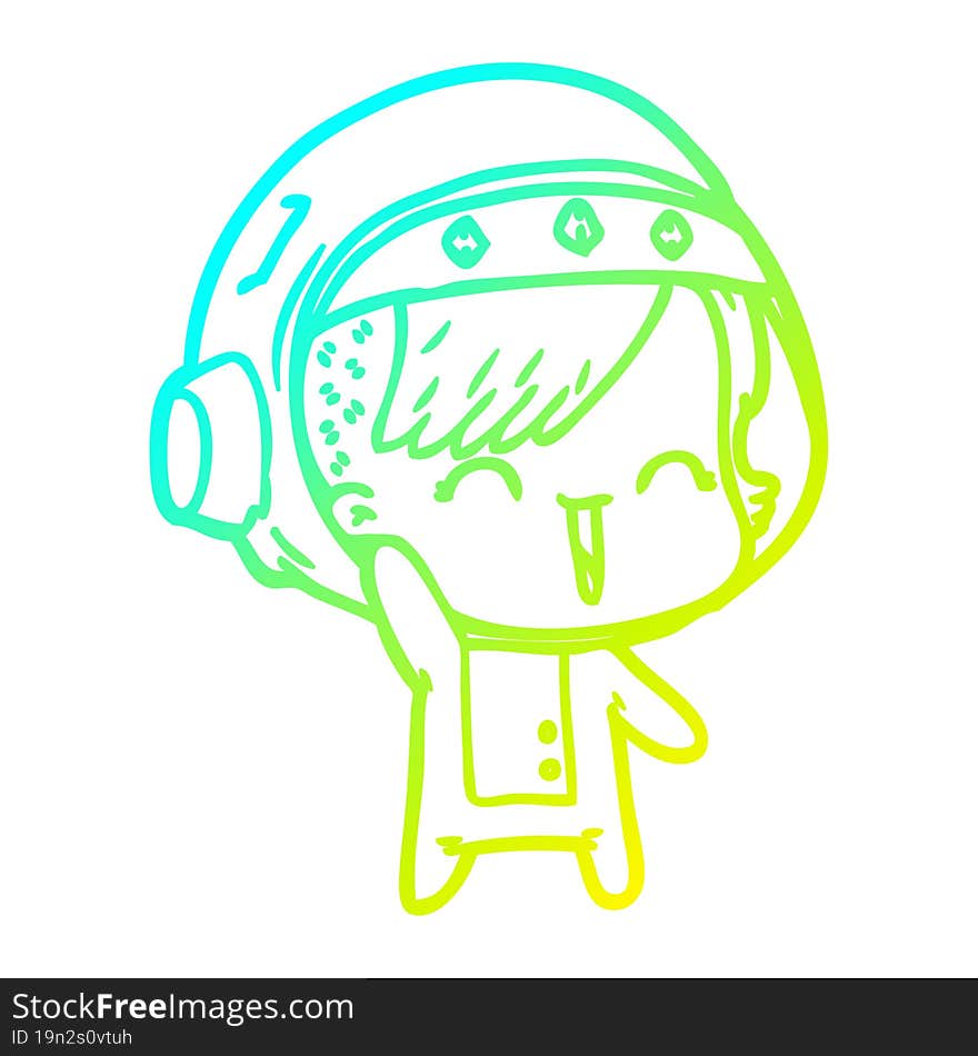 cold gradient line drawing cartoon happy astronaut girl waving