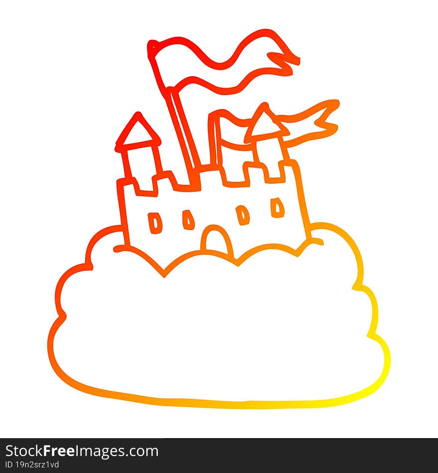 warm gradient line drawing cartoon castle on cloud