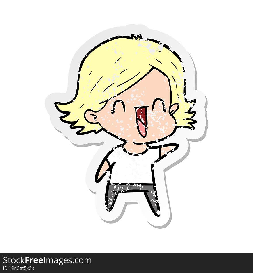 distressed sticker of a cartoon happy woman