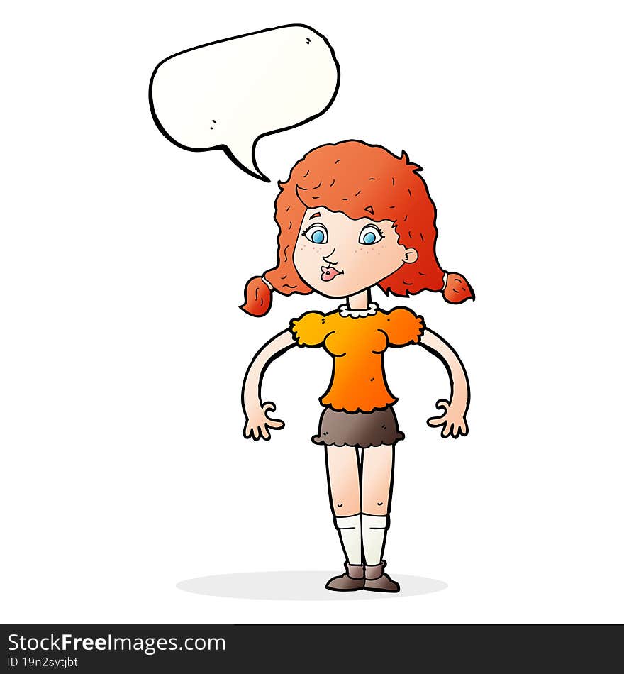 Cartoon Pretty Girl With Speech Bubble