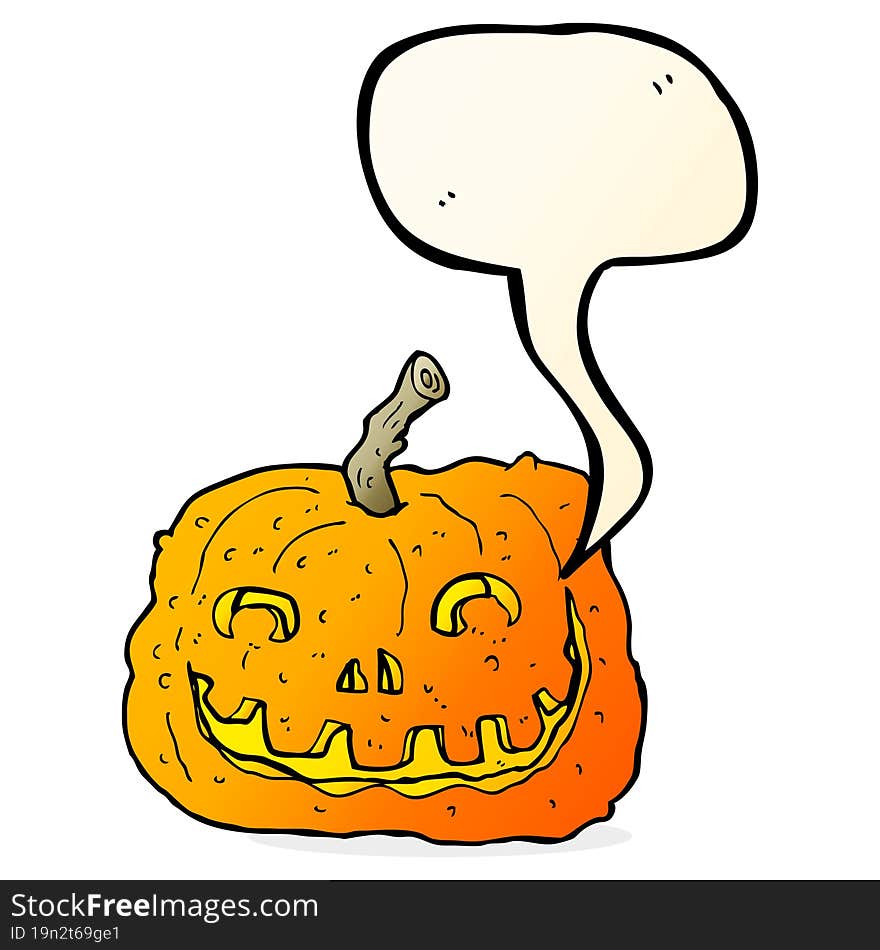 cartoon pumpkin with speech bubble