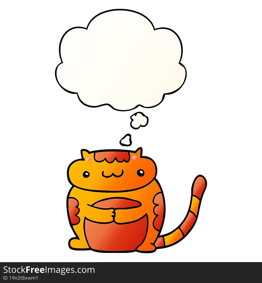 cute cartoon cat and thought bubble in smooth gradient style