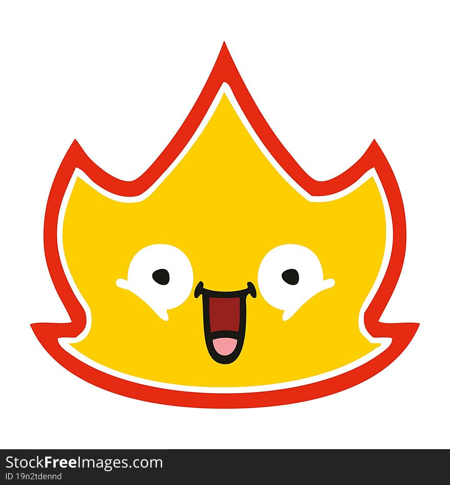 flat color retro cartoon of a happy fire