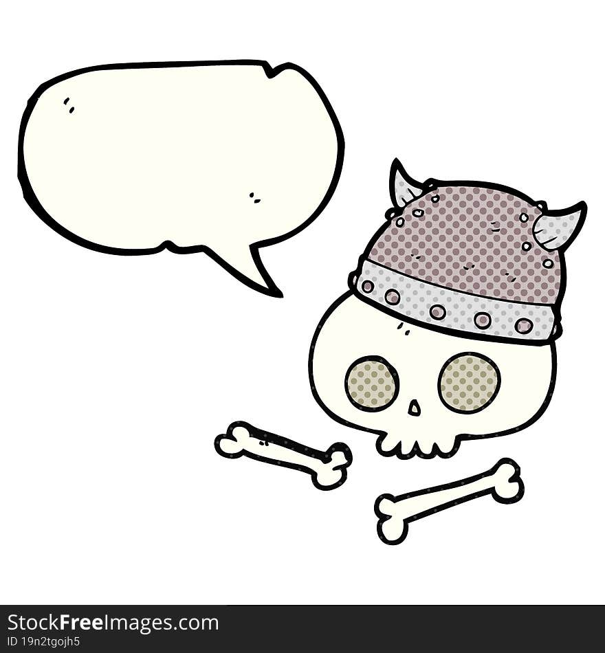 comic book speech bubble cartoon viking helmet on skull